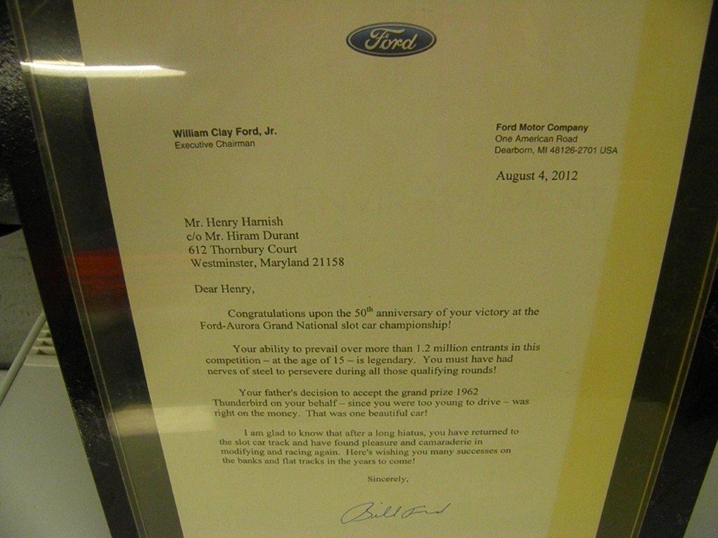 Signed letter from Bill Ford